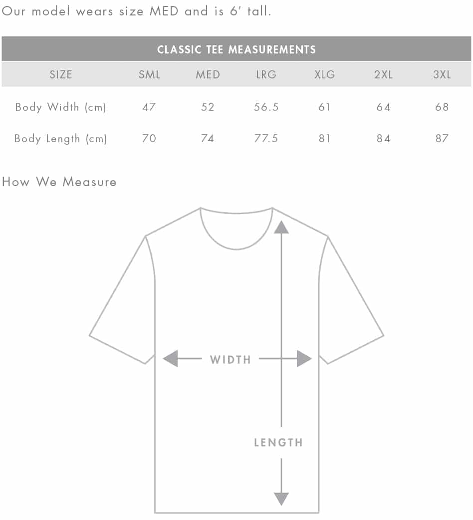 Classic Tee Size guide Classic Tee Size guide